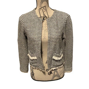 Women's Club Monaco quiet Luxury Old Money Classy Cardigan, Size S, White & Gray